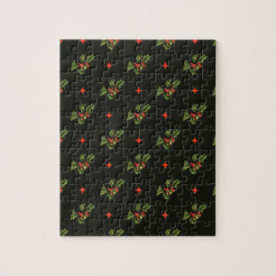 Puzzle Motif vintage de feuilles de houx et d'étoiles de 