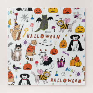 Puzzle Motif Vintage Halloween Cats