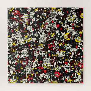 Puzzle Motif Vintage Halloween Mini Doodle