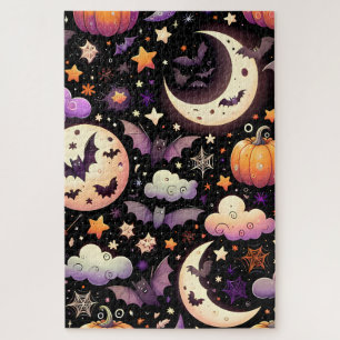 Puzzle Motif Whimsical Halloween Night Sky