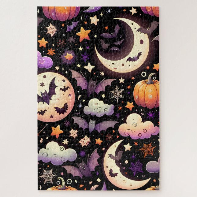 Puzzle Motif Whimsical Halloween Night Sky (Vertical)