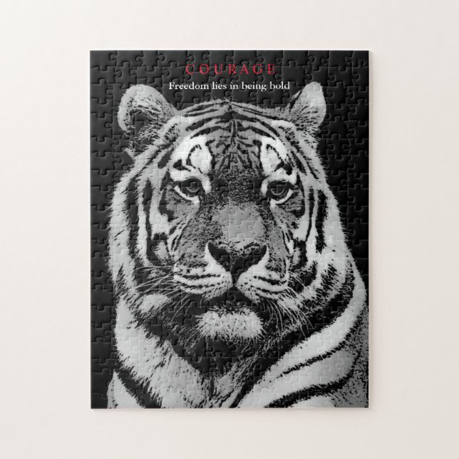 Puzzle Motivational Courage Tiger noir blanc (Vertical)