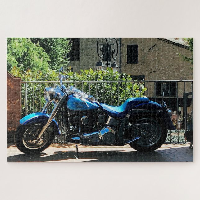 Puzzle Moto bleue en Valbonne France (Horizontal)