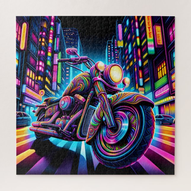 Puzzle Moto Neon dans la ville (Vertical)