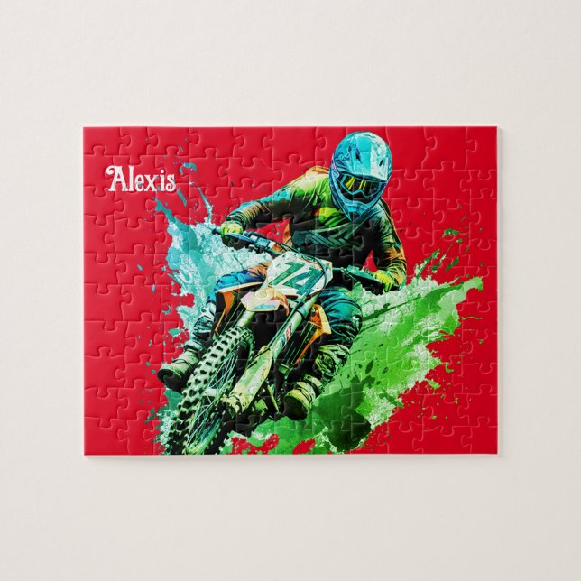 Puzzle Motocross personnalisé avec nom (Horizontal)