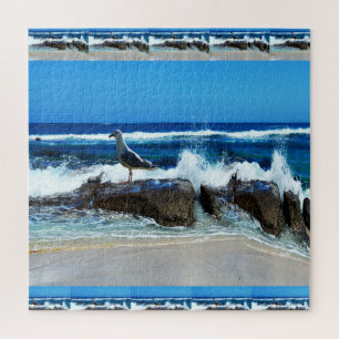 Puzzle Mouette sur les rochers de la plage,