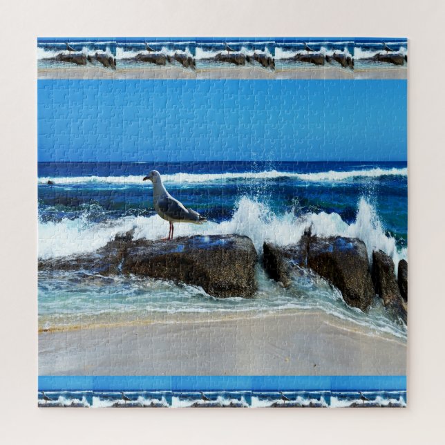 Puzzle Mouette sur les rochers de la plage, (Vertical)