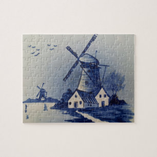 Puzzle Moulin à vent bleu blanc de Delft vintage
