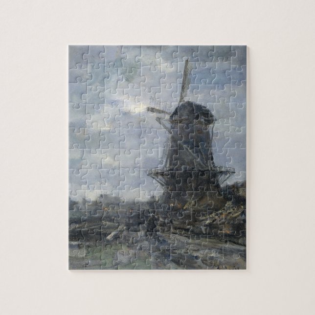 Puzzle Moulin à vent néerlandais dans le clair de lune (Vertical)