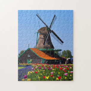 Puzzle Moulin à vent Pays-Bas Jardin de tulipes Europe Pu