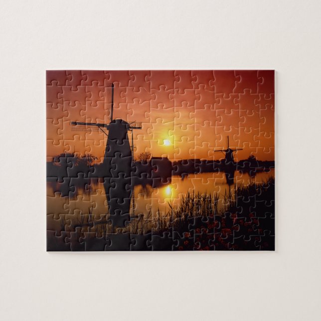 Puzzle Moulins à vent au coucher du soleil, Kinderdijk, P (Horizontal)