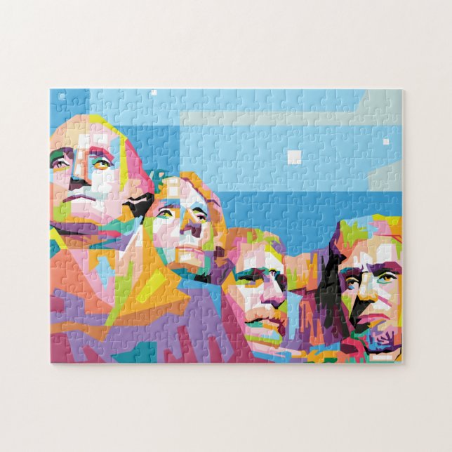 Puzzle Mount Rushmore South Dakota Colorful Pop Art (Horizontal)