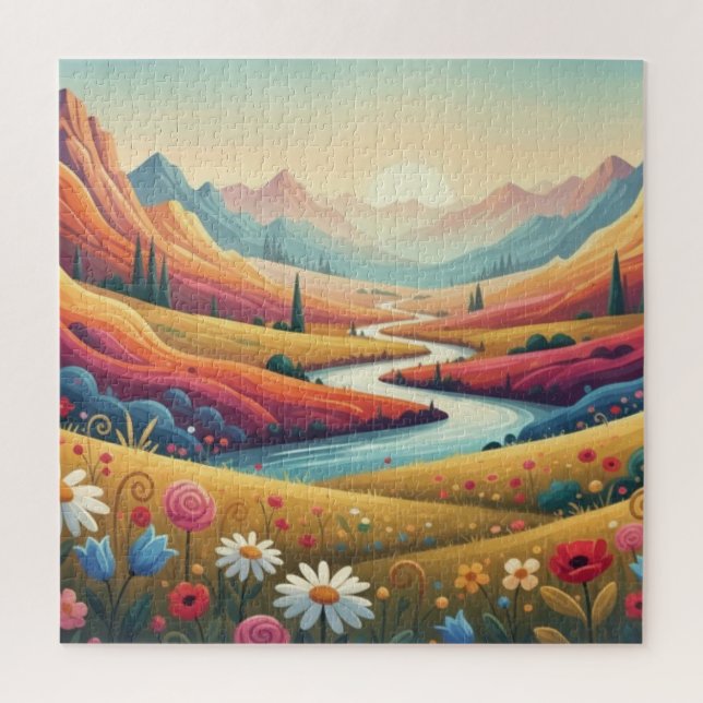 Puzzle Mountain Dreamscape: Valley of Vibrant Bloom (Vertical)