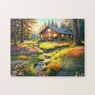 Puzzle Mountain Forest Cabin Art
