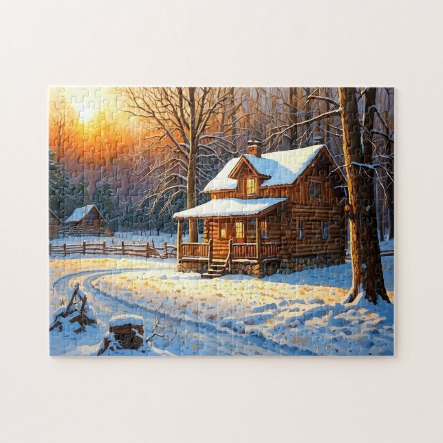 Puzzle Mountain Forest Cabin Art (Horizontal)