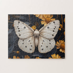 Puzzle Mousse Blanche Reposant Parmi Les Fleurs Jaunes