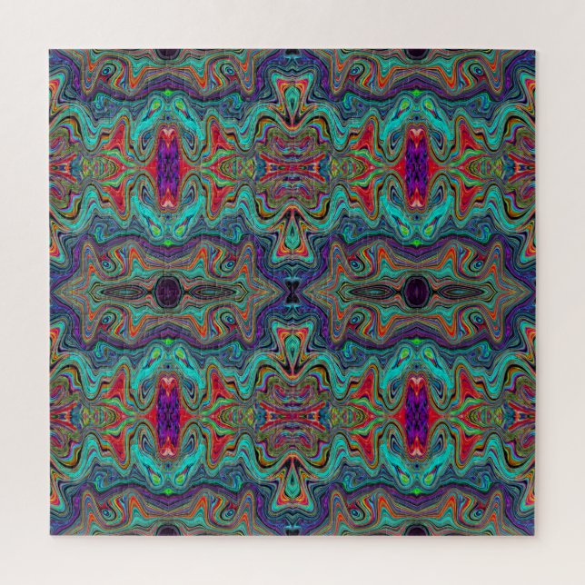 Puzzle Mousse de mer ondulée vert et Motif rouge trippy (Vertical)