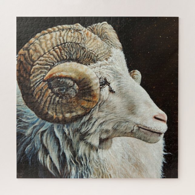 Puzzle Mouton blanc de Ram islandais aux cornes (Horizontal)