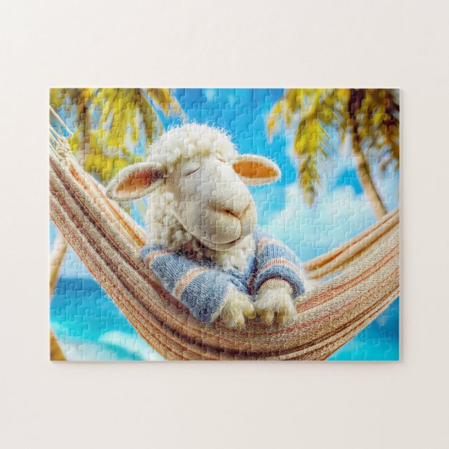 Puzzle Mouton dans un hamac sous un palmier (Horizontal)