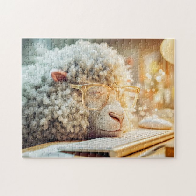 Puzzle Mouton endormi à l'ordinateur avec des lunettes (Horizontal)