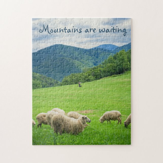 Puzzle Moutons dans l'prairie sous la montagne (Vertical)