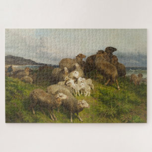 Puzzle Moutons dans un pré (par August Friedrich Schenck)