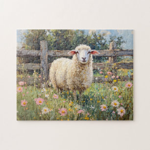 Puzzle Moutons de printemps avec peinture Fleur sauvage