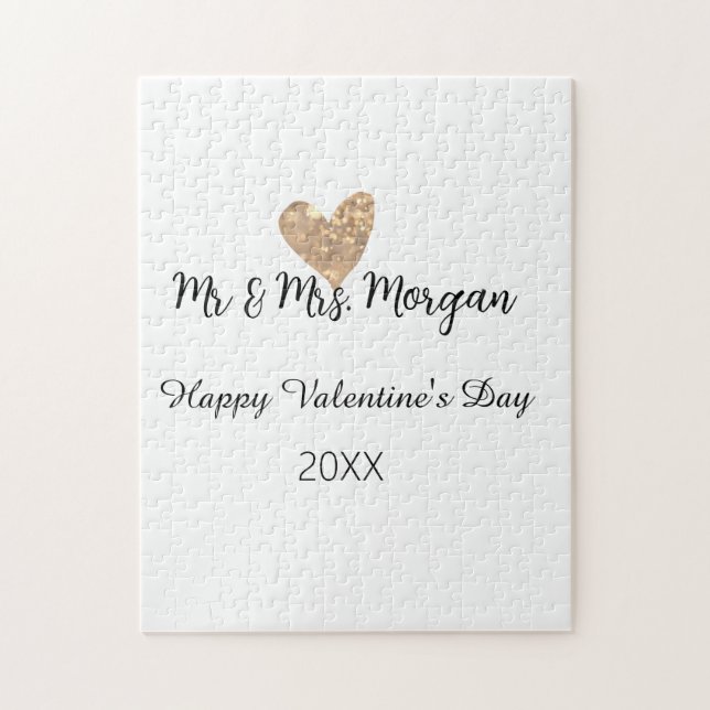 Puzzle Mr & Mrs name happy Valentine's day gold heart  (Vertical)