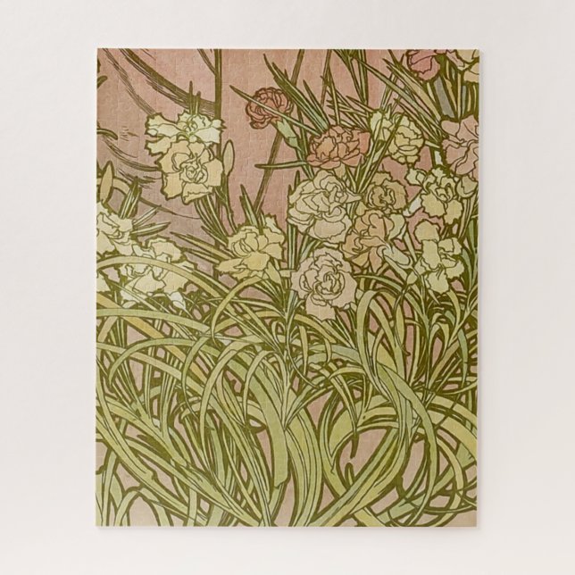 Puzzle Mucha fleurs d'oeillets Art Nouveau (Vertical)