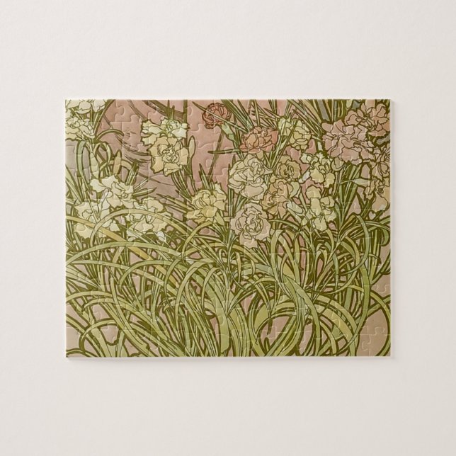 Puzzle Mucha fleurs d'oeillets Art Nouveau (Horizontal)