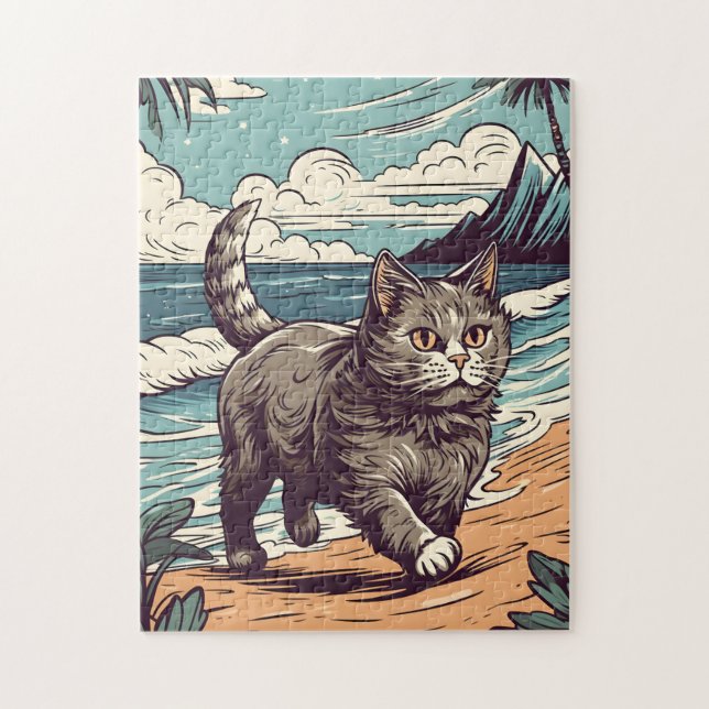Puzzle Munchkin-Cat sur une plage tropicale au coucher du (Vertical)