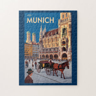 Puzzle Munich Allemagne Marienplatz Voyage Art Rétro