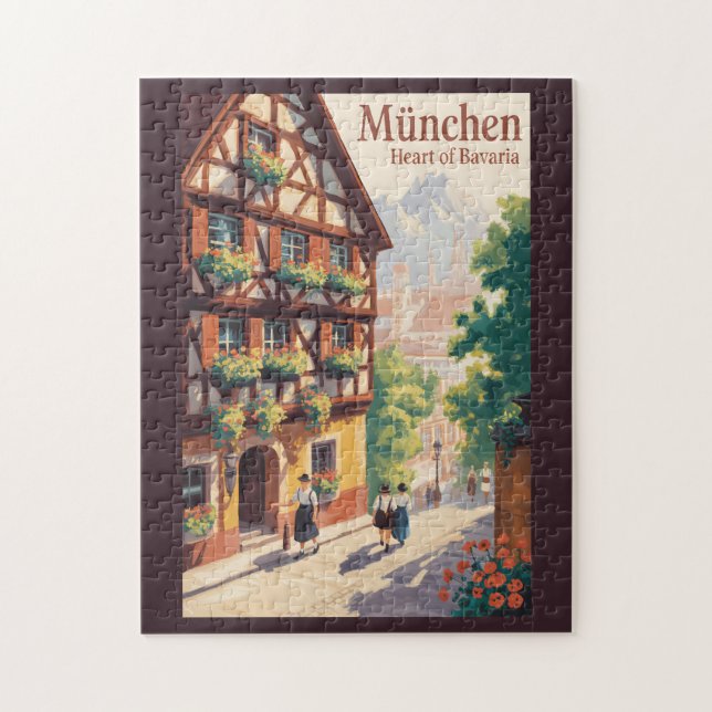 Puzzle Munich Germany Bavaria Illustration Travel Art (Vertical)