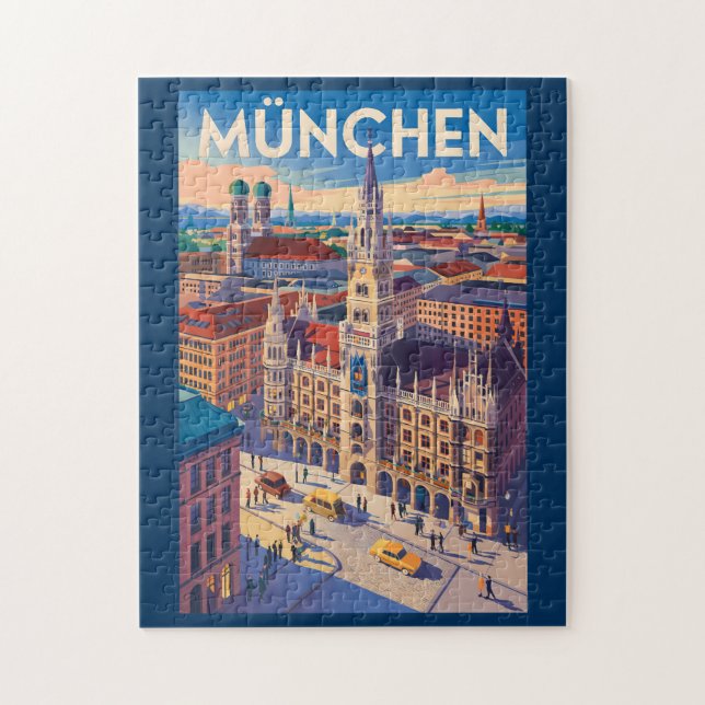 Puzzle Munich Germany Illustration Travel Art Vintage (Vertical)