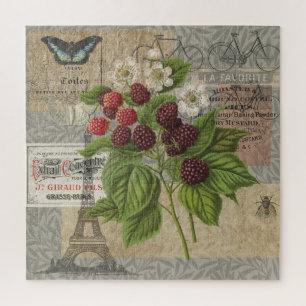 Puzzle Mûres Vintage Collage d'Art Éphemère Français