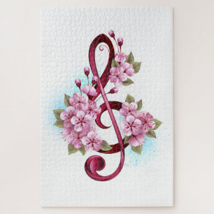 Puzzle Musical treble clef notes with sakura flowers