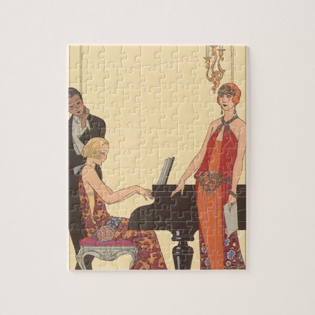 Puzzle Musique vintage, chanteur de piano Art Déco (Vertical)