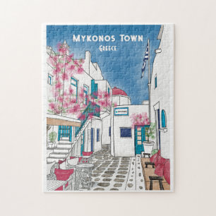 Puzzle Mykonos Grèce Art de Voyage Coloré