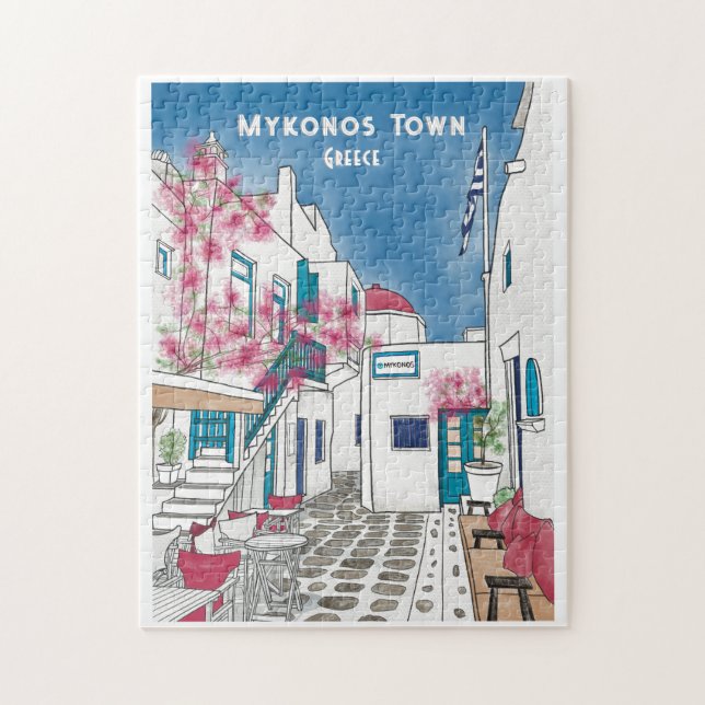 Puzzle Mykonos Grèce Art de Voyage Coloré (Vertical)