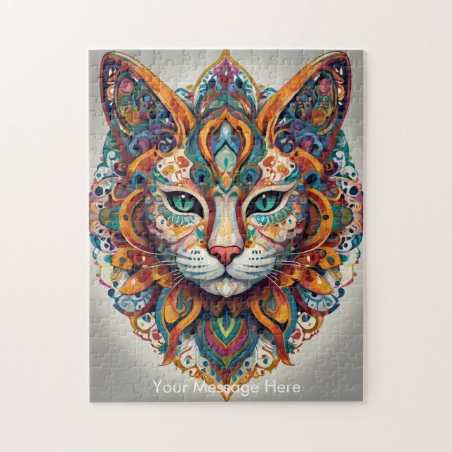 Puzzle Mystic Boho Feline Chat Mandala (Vertical)