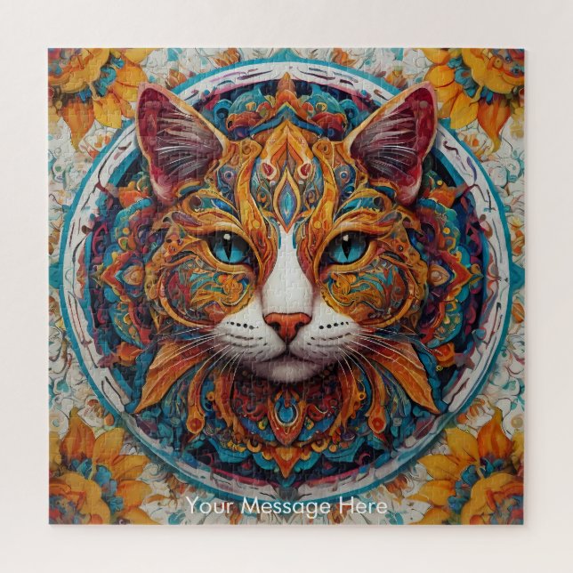 Puzzle Mystic Boho Feline Chat Mandala (Vertical)