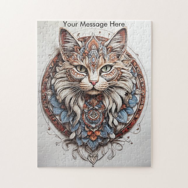 Puzzle Mystic Boho Feline Chat Mandala (Vertical)