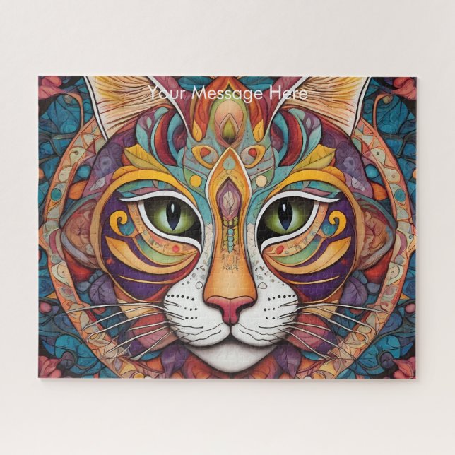 Puzzle Mystic Boho Feline Chat Mandala (Horizontal)