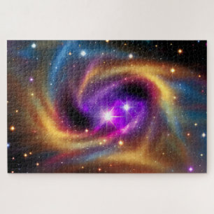 Puzzle Mystical Indigo Cosmic Rainbow Hues dans Cosmos Or