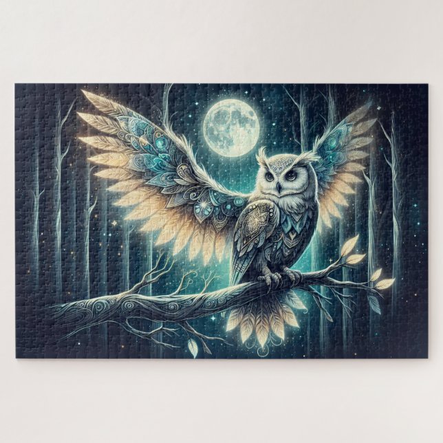 Puzzle Mystical Moon Owl Celestial Forest Glow (Horizontal)