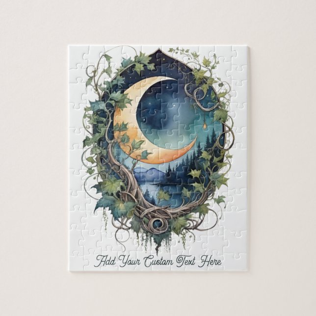 Puzzle Mystical Moon & Vines Night Sky Custom Text (Vertical)
