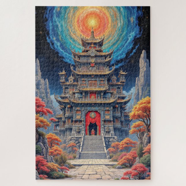 Puzzle Mystical Pagoda Temple Under Celestial Sky (Vertical)