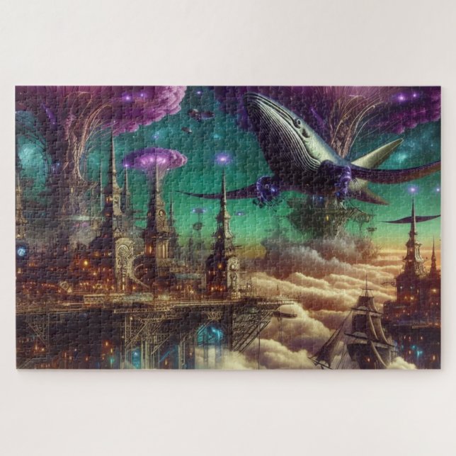 Puzzle Mystical Purple Futuristic Imaginaire City (Horizontal)