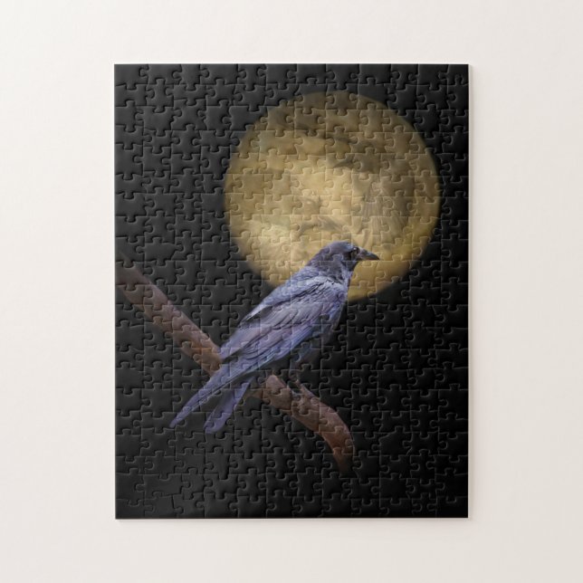 Puzzle Mystical Raven and Moon at Night Challenging (Vertical)