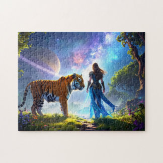 Puzzle Mystical Scifi Fantasy Tiger and Goddess Warrior 